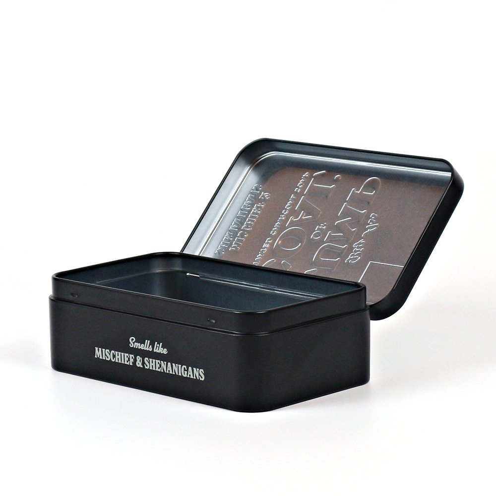 Custom tin box with hinged lid
