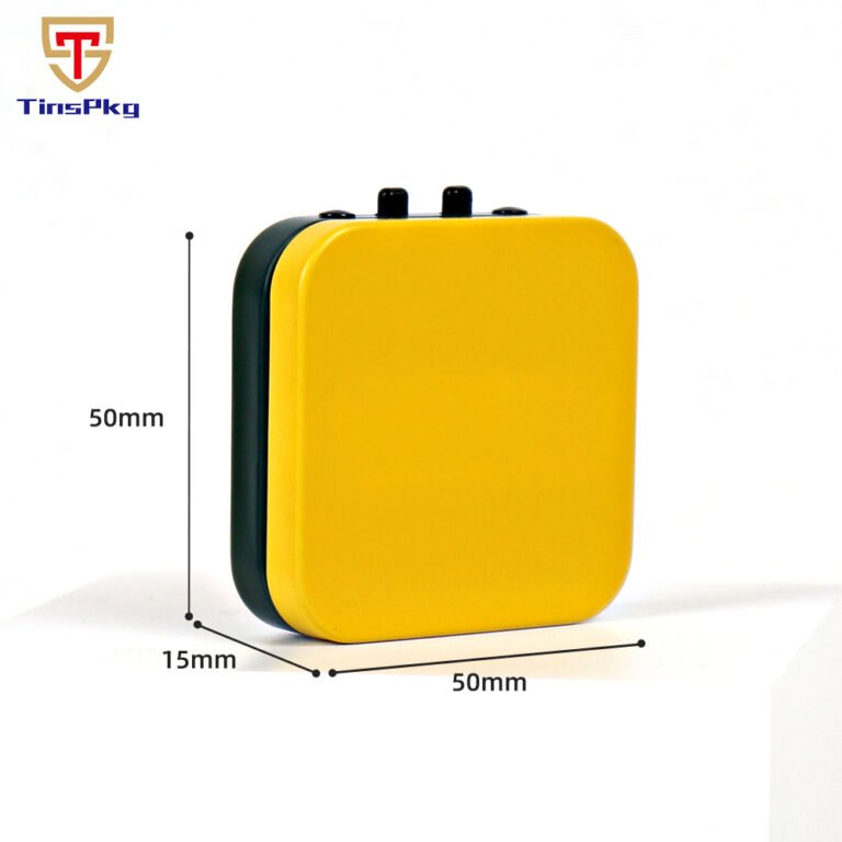 Square Tin Box – 1oz, Square, Hinged lid, 50x50x15mm