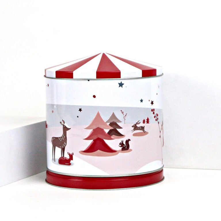 Christmas House Shape Tin Box – Slip Lid, Dia153xH168mm